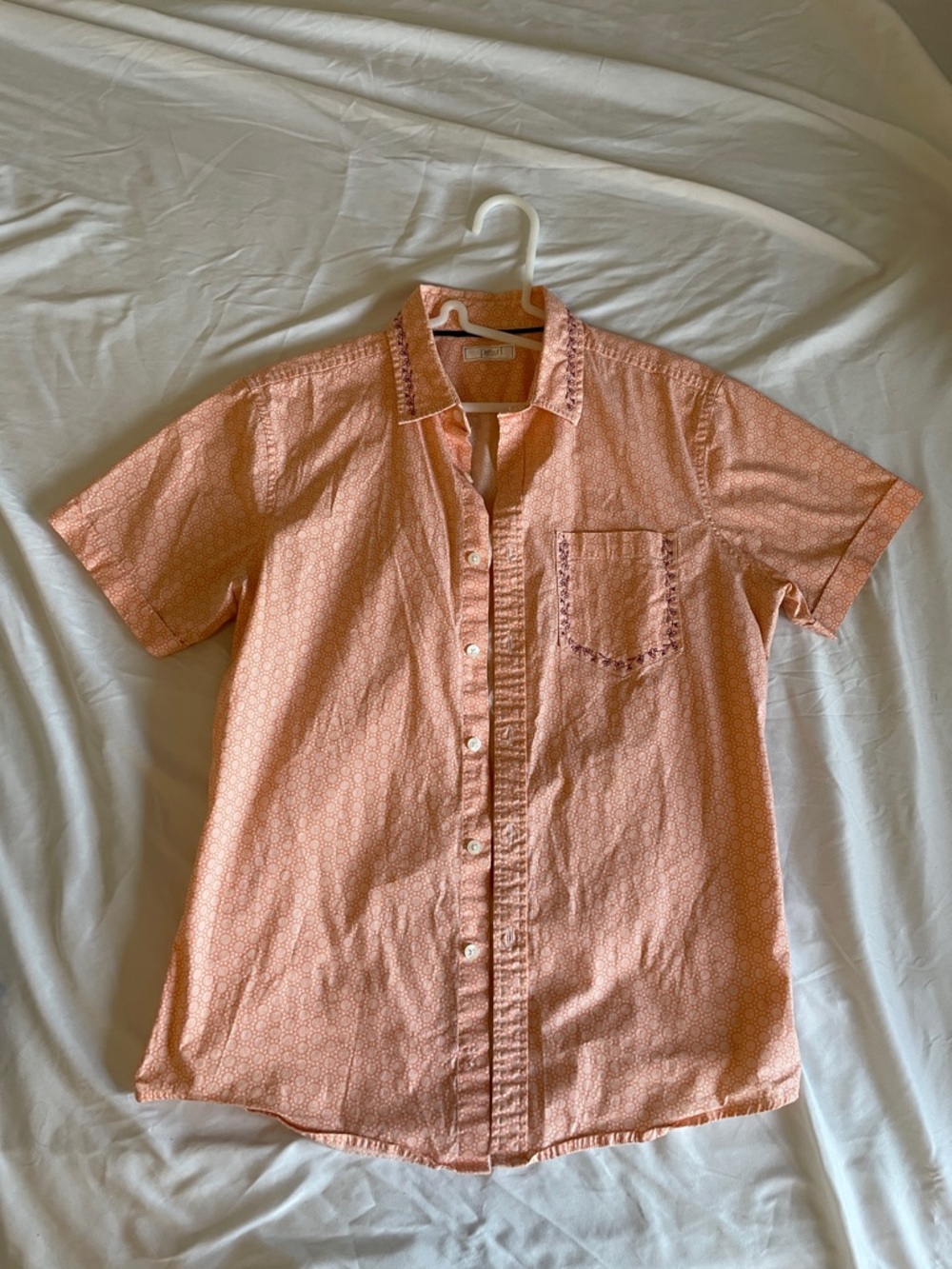 Pearl Short-Sleeve Peach Geometric Button-Down Shirt